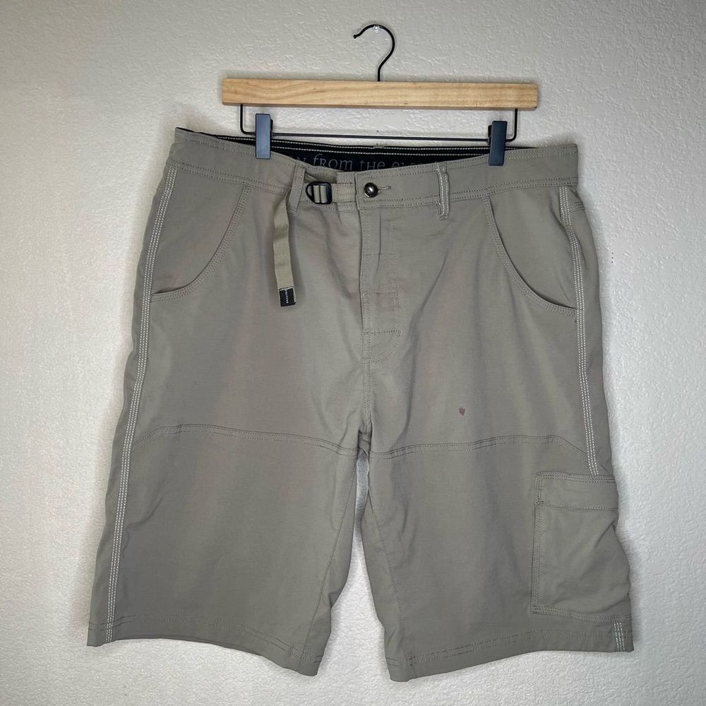 Prana Men's Size 38 x 12 Zion Breathe Beige Belted Stretch Cargo Shorts Hiking
